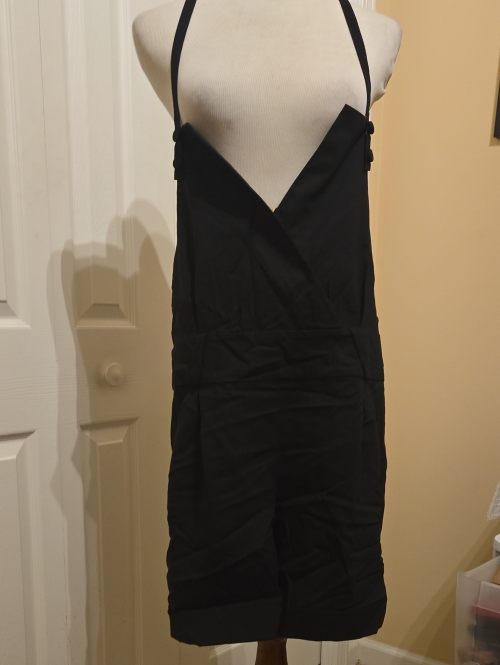 NWOT Madison Marcus Black Wool Blend Short Overall Pants Sz 6